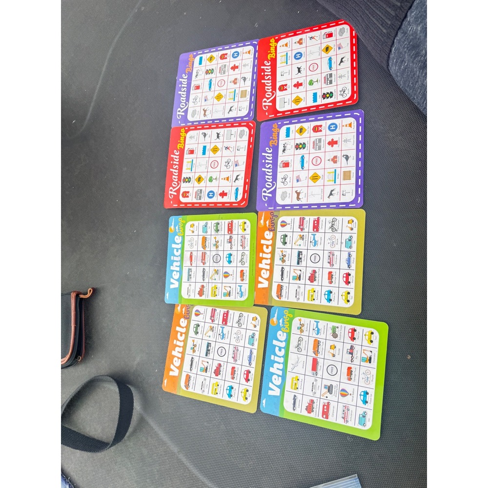 8 Road Trip Bingo Cards Roadside and Vehicle Travel Games for Kids Colorful